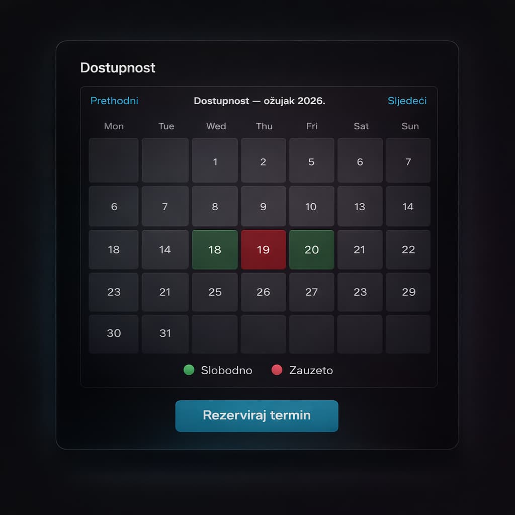 Booking kalendar dostupnosti